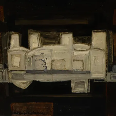 Tavla av Max Gregor Carlsson, Olja på pannå, ej inramad, signerad och daterad -65, fläckar/smutsig, parti med färgbortfall,  Skickas med postpaket.