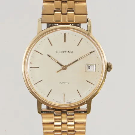 Herrur Certina 18K, 33mm, quartz, går ej, länk i doublé.