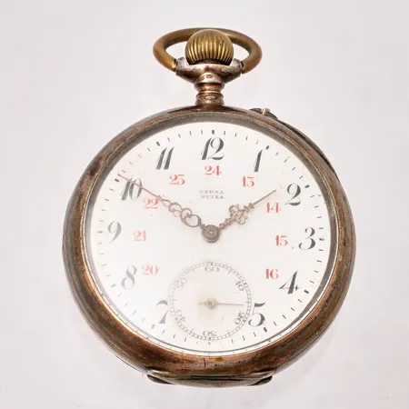 Fickur Billodes, Ancre 15 Rubis, spiral breguet, Ø 50,4mm, manuell, 24-timmarsvisning, liten sekundvisare, silver 800/1000, urtavla märkt Dypsa Suiza, bruttovikt 85g.  