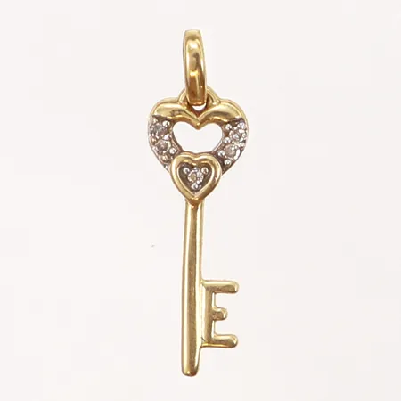 Hänge nyckel med hjärta samt vita stenar, längd: 19mm, 18K Vikt: 0,6 g