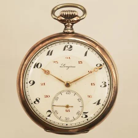 Fickur Longines Grand Prix, Ø49mm, röd 24-timmars index, liten sekundvisare, boettnr: 4601076, verknr: 4601076, innerboett i silver, 800/1000 silver