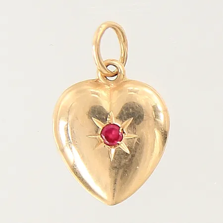 Hänge hjärta med rosa sten, längd: 15mm, bredd: 4,2-10,2mm, 18K Vikt: 0,6 g