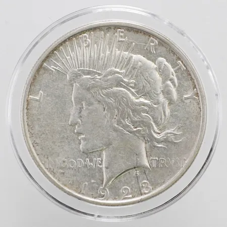 Mynt USA One Dollar, Liberty In God We Trust 1923, Ø38mm, plastetui, silver 900/1000 Vikt: 26,7 g