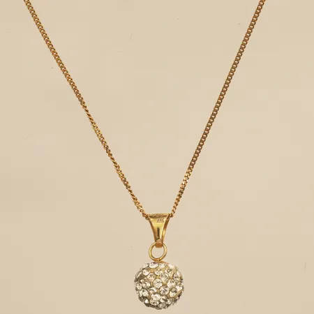 Hänge med vita stenar, Ø8mm, GHA, kedja pansar längd 43cm, bredd 0,9mm, 18K  Vikt: 2 g