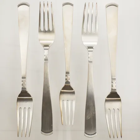 Fem gafflar, modell: Rosenholm, ca 18-19,5cm, 830/1000 silver Vikt: 237,8 g