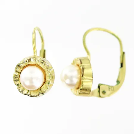 Ett par örhängen 13x7mm, odlad saltvattenspärla Ø4mm, 8K Vikt: 1,4 g