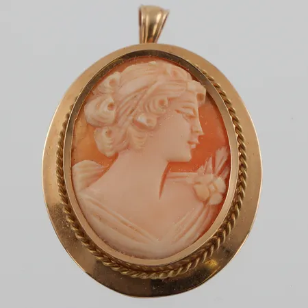 Brosch/hänge 18k,camé,höjd ca 4 cm. Vikt: 7,7 g