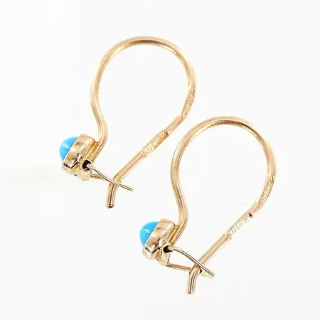 Ett par örhängen, turkosa stenar, 15mm, 14K Vikt: 0,7 g