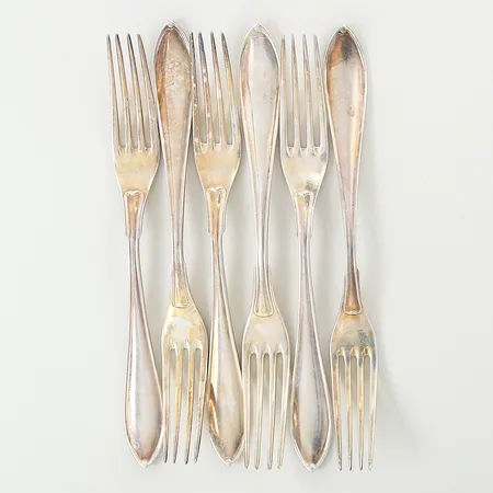 Dessertgafflar 6st, längd: 14,5cm, silver 830/1000 Vikt: 162,5 g