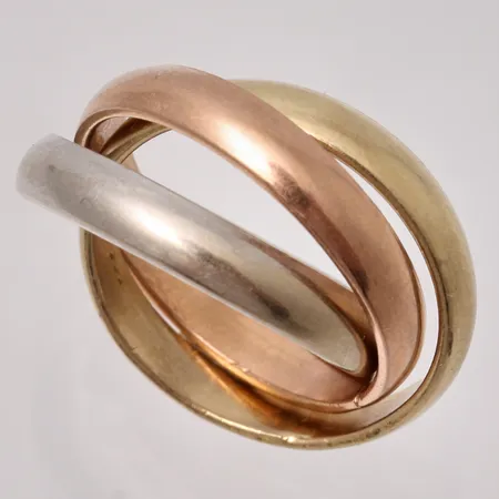  Ring i 14K röd/gul/vitguld, stl 16½, bredd 8mm, vikt 8,17g.