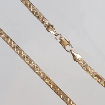 Halscollier, längd 42cm, bredd 4mm, halvstelt, defekta länkdelar, 18K Vikt: 11 g