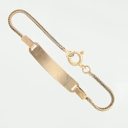 Armband med bricka, längd: 13cm, bredd: 1,4-5,9mm, skev länk, 18K  Vikt: 2,9 g