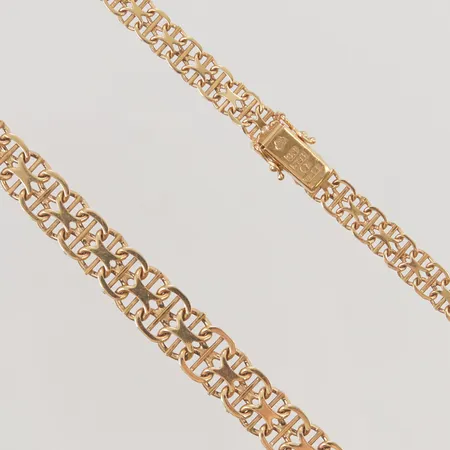 Collier x-länk med stav 43cm, bredd:6-9mm, 18K 25,4g.