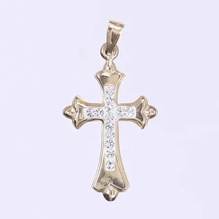 Hänge krucifix med vita stenar längd inkl ögla 25mm bredd 15mm 9K  Vikt: 0,2 g