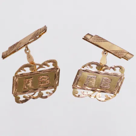 Ett par manschettknappar monogram, 20mm, något missfärgade, 14K  Vikt: 4,3 g