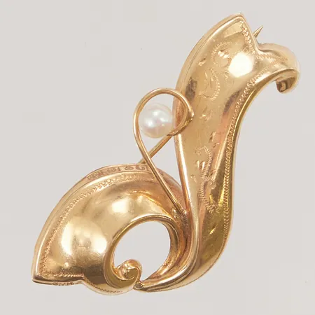 Brosch, 40mm, pärla, 18K 3,2g.