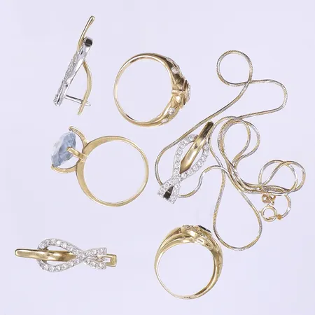 Diverse smycken, delvis med sten, 14K bruttovikt: 28,0g Vikt: 28 g