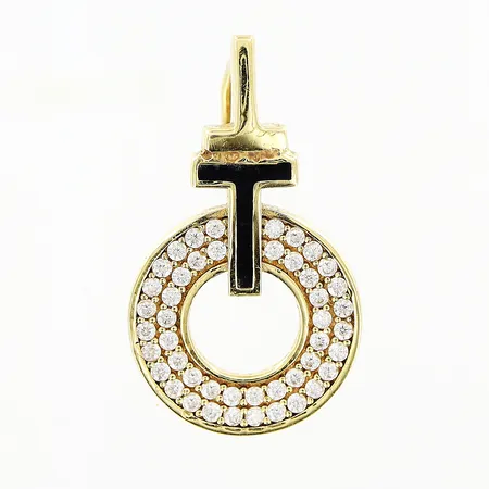 Hänge med emalj och vita stenar, 13x23mm, mindre defekter på emalj, 18K Vikt: 2,1 g