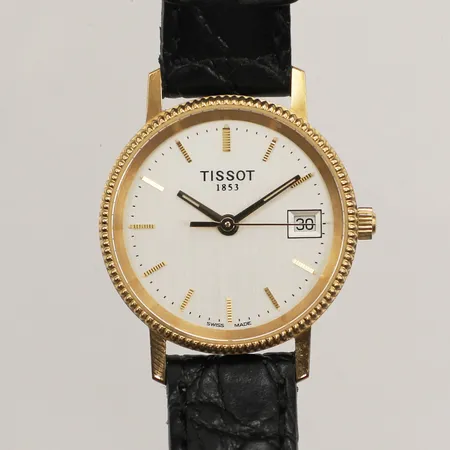 Armbandsur Tissot, quartz, datum, 24mm, boett i 18K, boettnummer: H635.330, läderarmband, inga tillbehör, batteribyte krävs