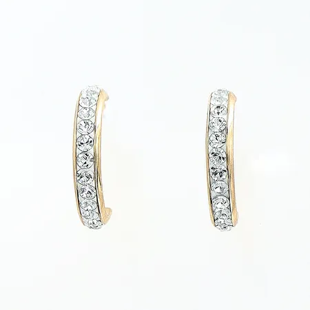 Ett par örhängen, strass i konstmassa, en stopp saknas, 18K Vikt: 0,8 g