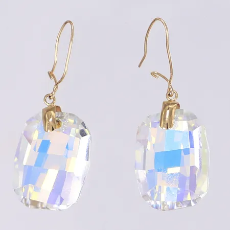 Ett par örhängen med multifärgade stenar längd inkl ögla 35mm bredd 18mm ojämna öglor 18K Bruttovikt: 5,8g Vikt: 5,8 g