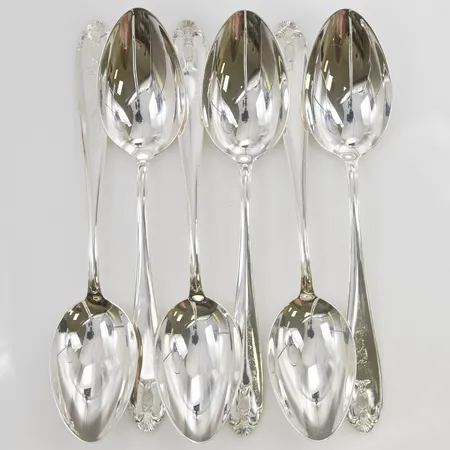6 Skedar, 18cm, gravyr, 830/1000 Silver 208,9g.