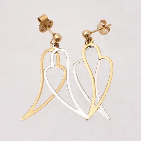 1par örhängen i 18K guld/vitguld, mått 11,8x34,7mm, omaka snurrebussar, vikt 2,21g.