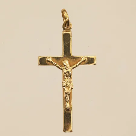 Hänge Krucifix, längd 30mm, inklusive ögla, bredd 14mm, ostämplat, 14K Vikt: 0,8 g