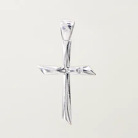 Hänge, kors, med vit sten, 32x17mm, vitguld, 14K Vikt: 1,3 g