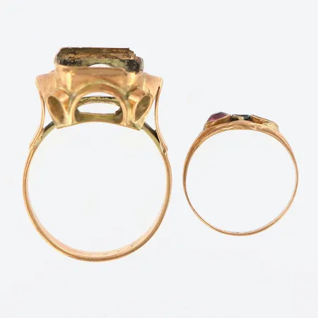 2 defekta ringar, saknar stenar, 14K  Vikt: 6 g