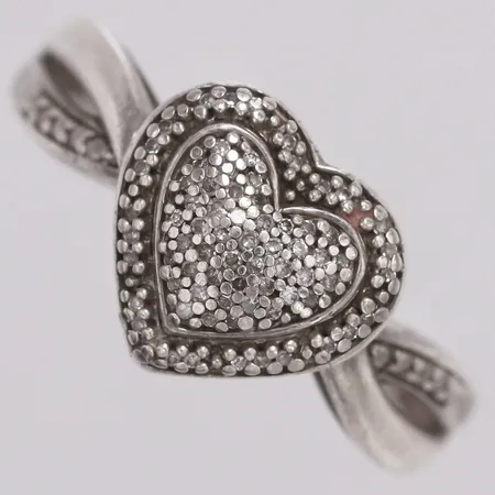 Ring hjärta vita stenar, stl 17¼, bredd 2-10mm, 925/1000 silver Vikt: 3,1 g