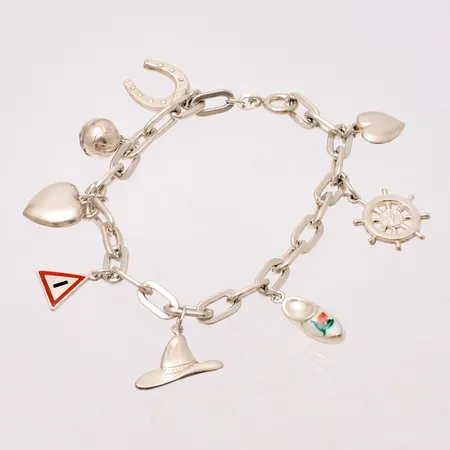 Armband i silver med 9st berlocker, Ankar, 17cm, bredd ca: 10.3mm, 835/1000, vikt 17,05g.  