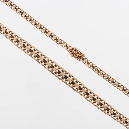 Collier 18k X-länk,Hedens Guldatelje Stockholm 1965,längd ca 42.5 cm,bredd ca 5-8.9 mm. Vikt: 25,5 g