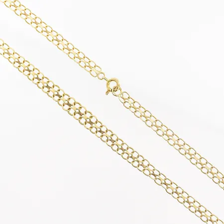 Collier doserad X-länk, 43cm, bredd 4,5-6mm, skeva länkbitar, 18K Vikt: 8,2 g