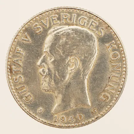 Mynt, 2kr, Gustaf V, 1940, Med folket för fosterlandet, Ø31mm, silver 800/1000  Vikt: 15 g