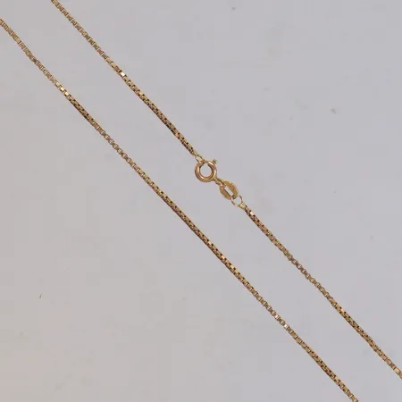 Kedja Venezia, längd 47,5cm, bredd 1,2mm, bucklor, defekt fjäder i lås, 18K  Vikt: 5,1 g