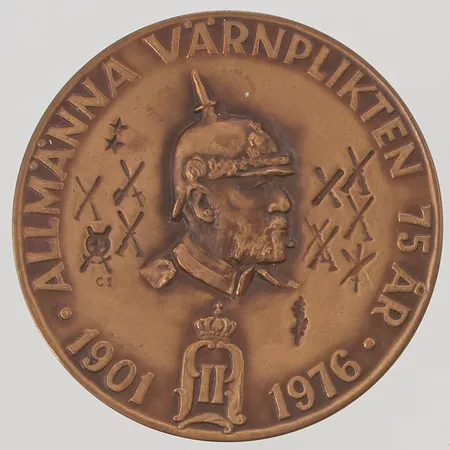 Minnesmedalj, Allmänna värnplikten 75år, 1976, brons, etui.