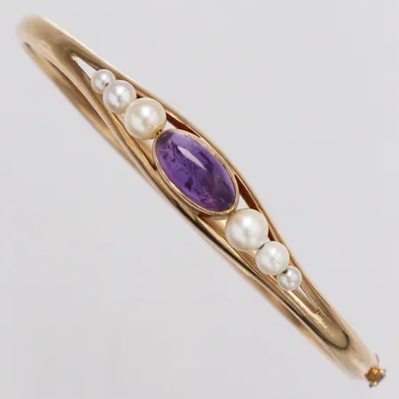 Armband stelt troligen ametist & odlade pärlor, ca 59x60mm, Alton år 1974, 18K  Vikt: 10,3 g
