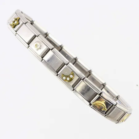 Armband Nomination, bredd: 8mm, rostfritt stål, 9 länkbitar med dekor i 18K guld, stenar saknas