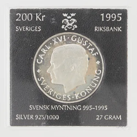 Minnesmynt, nominellt värde 200kr, 1995, etui, 925/1000 Silver 27g.