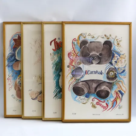 Fyra tavlor av Catharina Göth, handkolorerade litografier, rammått 67x48cm, samtliga numrerade 118/299, signerade Skickas med postpaket.