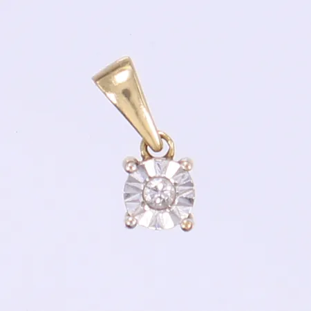 Hänge med dia ca 0,01ct längd inkl ögla 10mm bredd 4mm 18K Vikt: 0,4 g