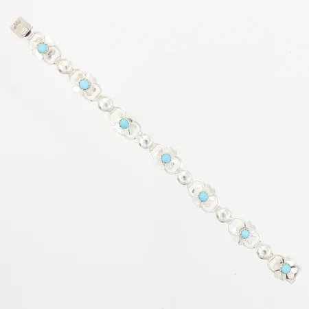 Armband med cabochonslipade turkoser, längd 18cm, bredd;13mm, Pinco, Stockholm, 1962, kistlås, 830/1000 Silver 