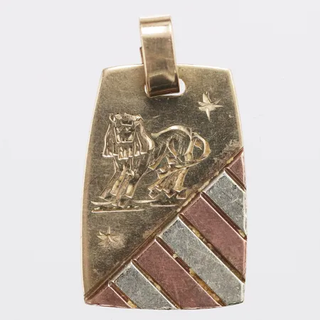 Hänge trefärgad lejonmotiv, 25mm, 14K  Vikt: 2,1 g