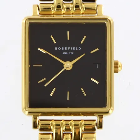 Damur Rosefield, Boxy XS, quartz, 22x24mm, längd: 15,5cm, bredd: 19mm, 7 extra länkbitar, verktyg, guldpläterat stål, originaletui medföljer