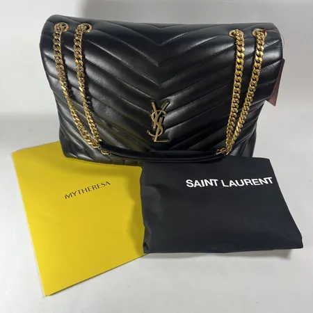 Handväska YSL Saint Laurent, Loulou XL, svart quiltat läder, detaljer i gulmetall, ca 35x25x15cm, med dustbag samt kvitto från Mytheresa 2019