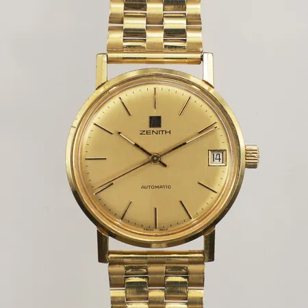 Armbandsur Zenith, 18K, automatisk, Ø34mm, datum, gravyr,  armband i 18K, längd ca 20cm inkl ur, bredd ca 17,5mm, Bruttovikt: 74,3g