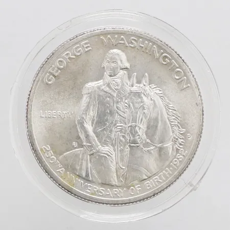 Mynt George Washington 250th Anniversary år 1982 United states of America half dollar, Ø30mm, plastetui, 900/1000 silver Vikt: 12,5 g