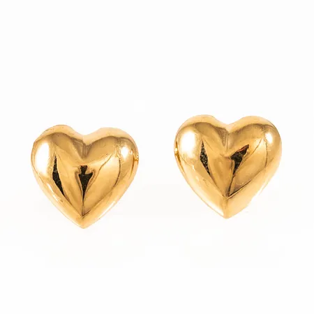 Örhängen Hjärtan i 18K guld. De är 12,5 x 12 mm och väger 1,1g. Ojämnheter.