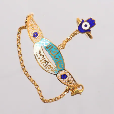 Barnarmband längd13cm, integrerad ring Ø11¾, emalj, 21K Vikt: 5,9 g